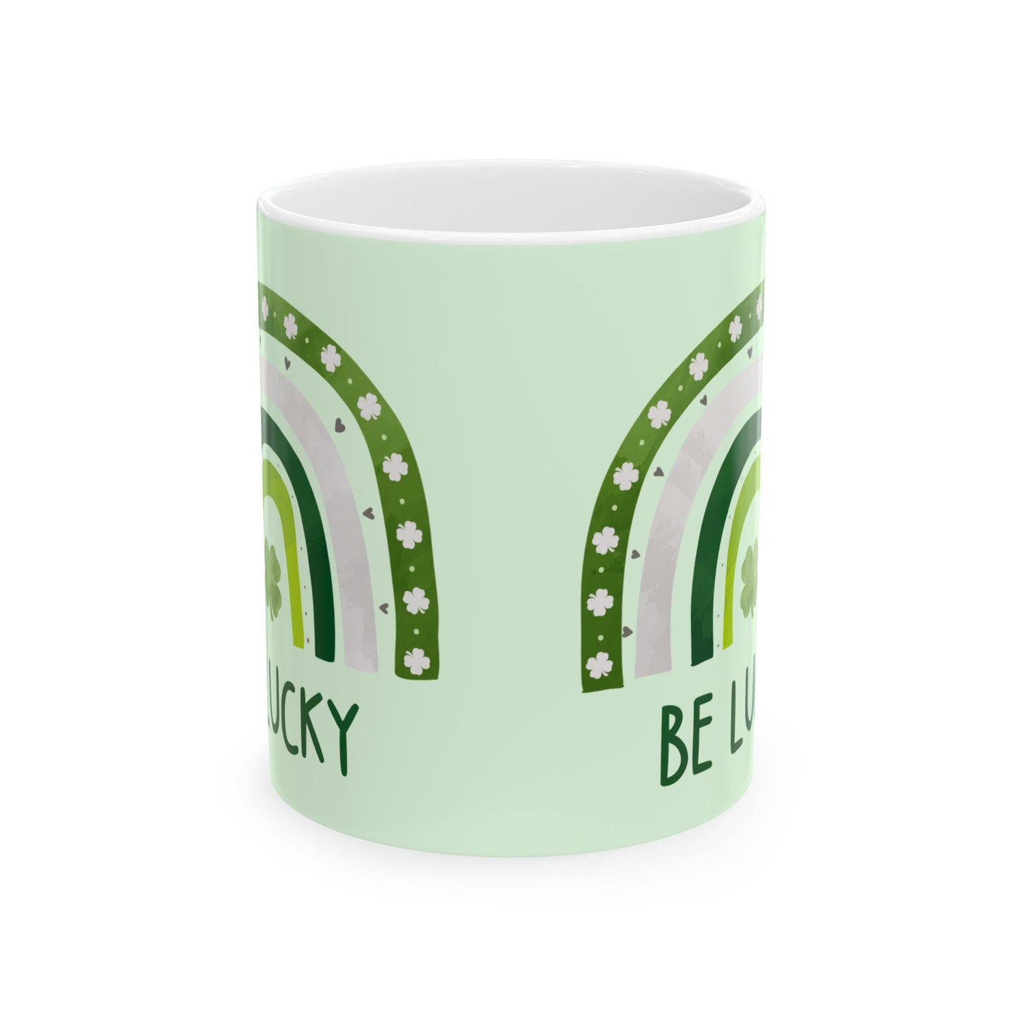 St. Patrick's Day Ceramic Mug | 4-Leaf Clover, Green Rainbow and Lucky Design | 11oz and 15oz | Irish Gift for St. Patty's Day Celebration