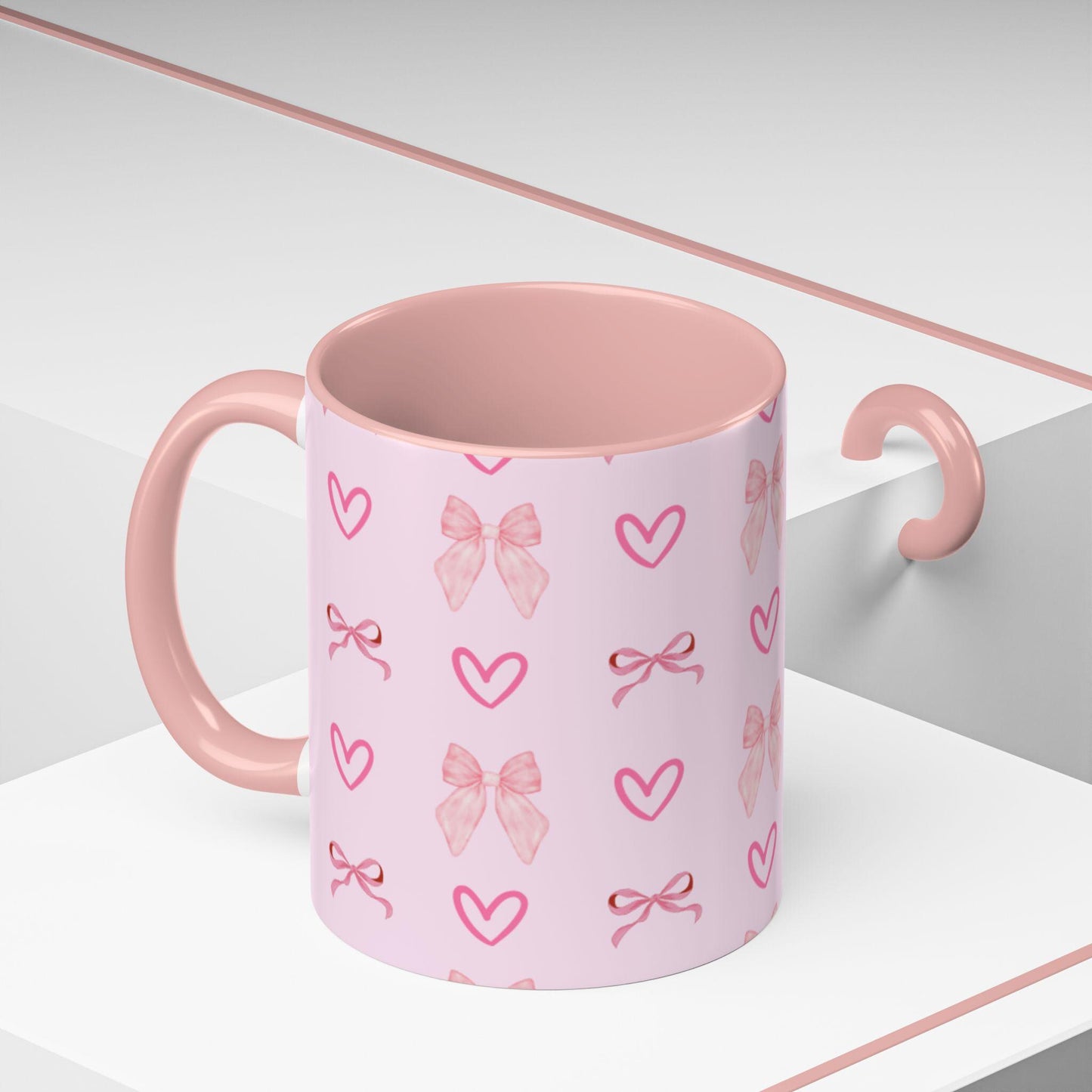Pink bow mug for coffee and tea lovers Ceramic Heart Mug with Pretty Bow Ideal Birthday Present Gift for Her