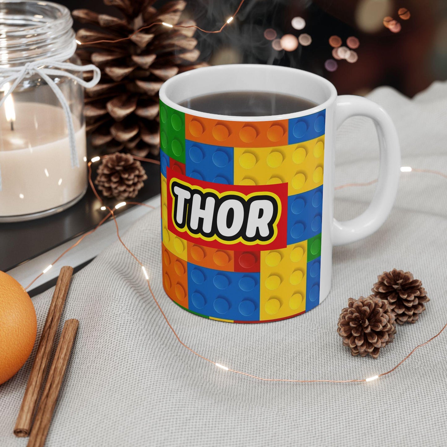 Multicolor Lego inspired mug LEGO-Inspired Ceramic Mug, Colorful Retro Mug Design, Fun Gift for Kids, Hot Chocolate Tea & Coffee Lovers Perfect for Birthday Gift