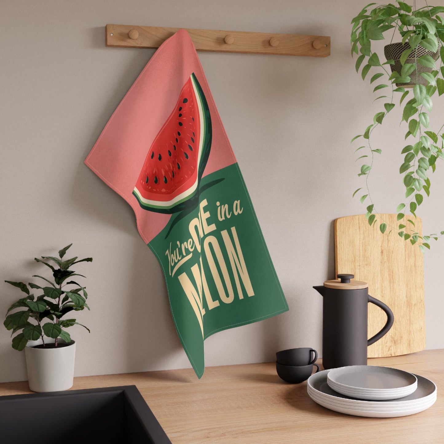 You're One in a Melon. Watermelon Tea Towels, Fun Kitchen Decor, Unique Gift for Home, Summer Vibes, Housewarming Decoration. Cotton Twill Towels, Playful Fruit