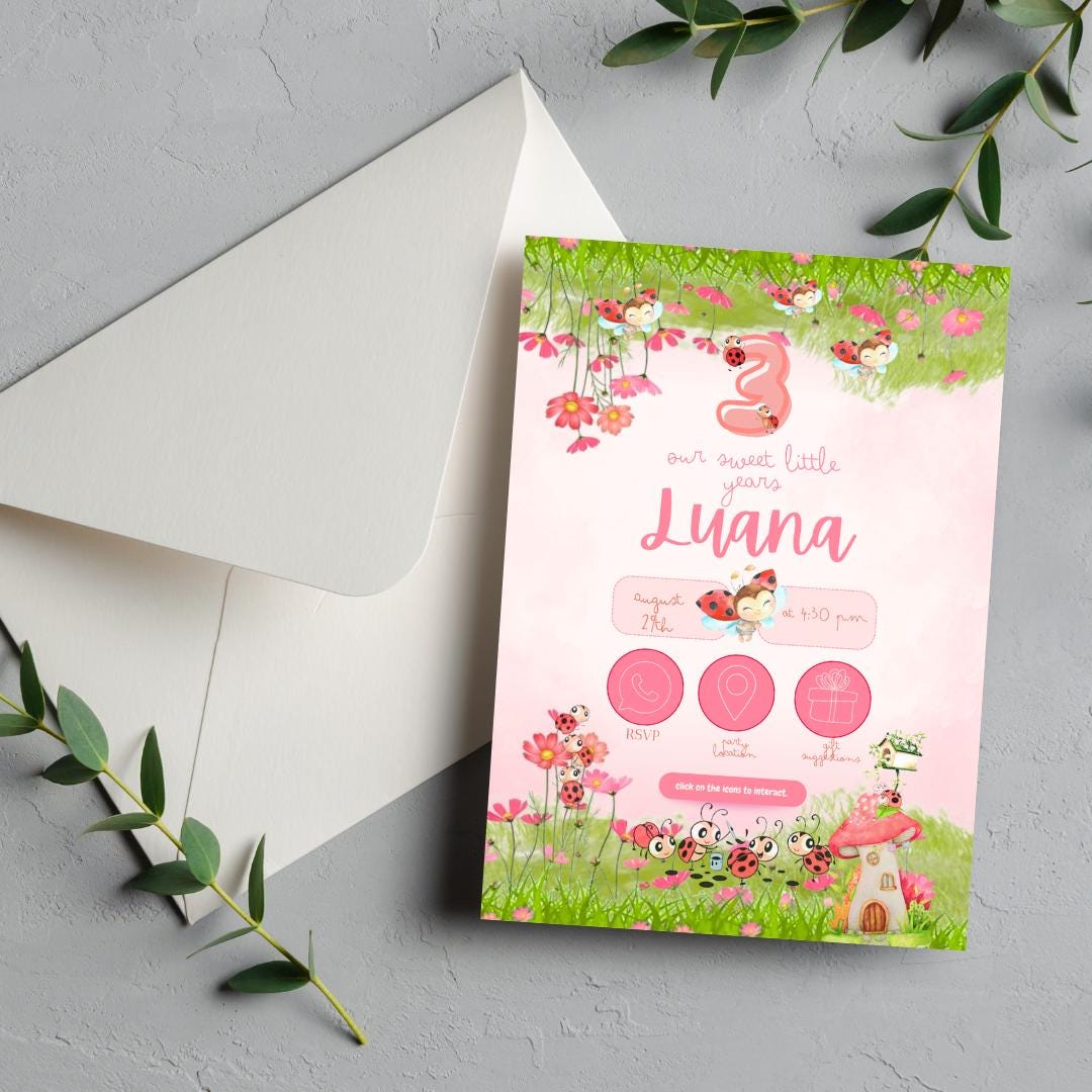 Pink Ladybug Birthday Invitation Pink Ladybug Birthday Invitation Girl Party Invitation Editable & Printable Digital Invite Girl Birthday Invitation