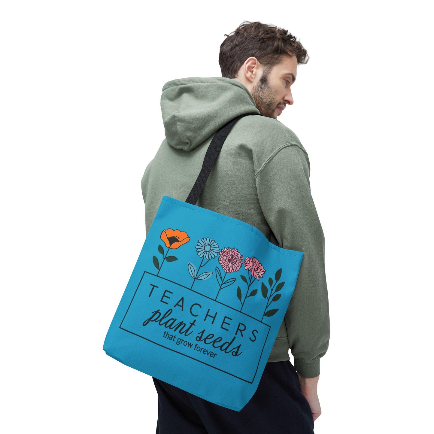 Teachers Plant Seeds Blue Tote Bag - Eco-Friendly Teacher Appreciation Gift, Floral Design, Perfect Educational Tote for Educators