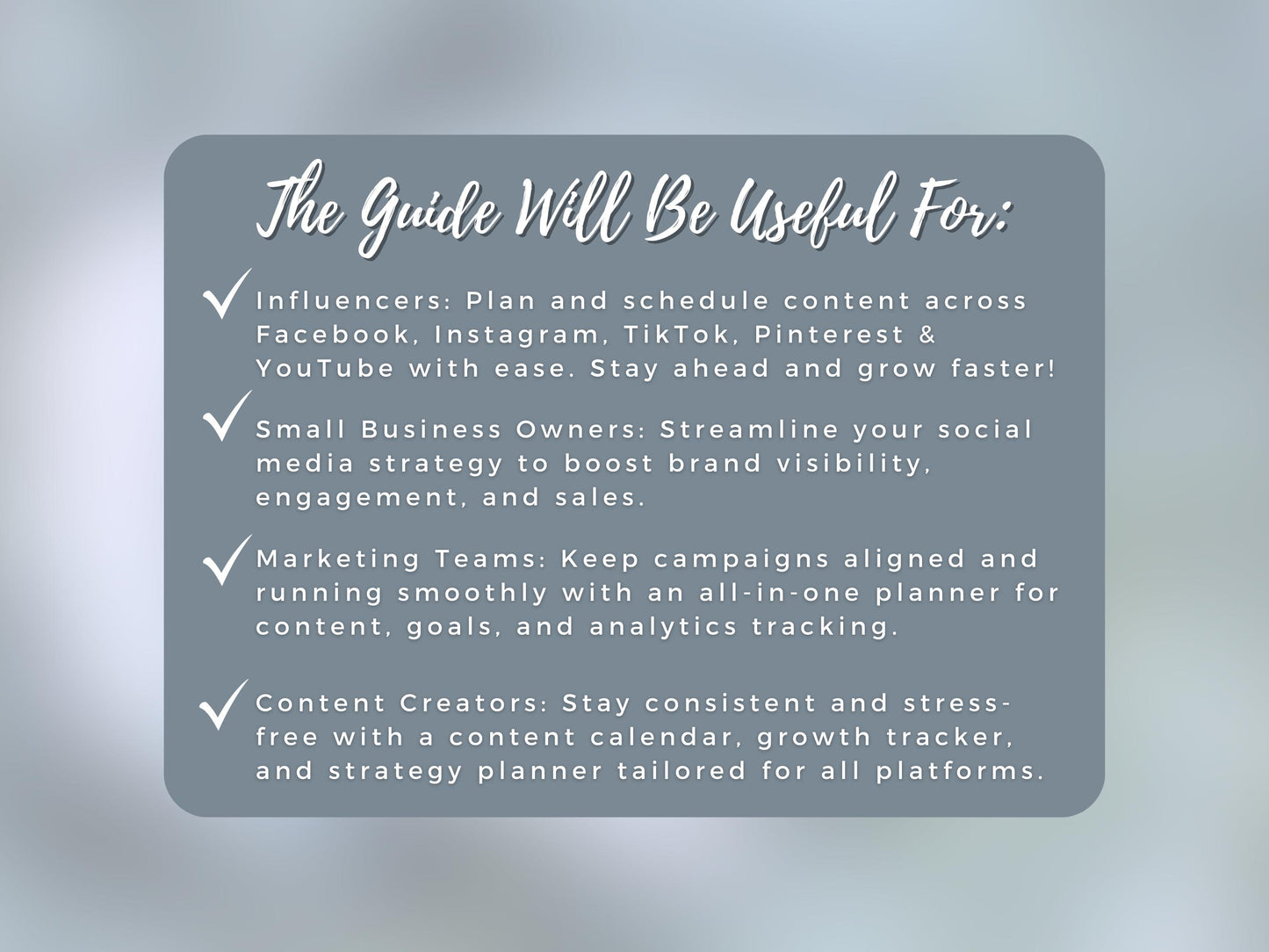 Social Media Planner for Influencers, small business owners, marketing teams and content creators.