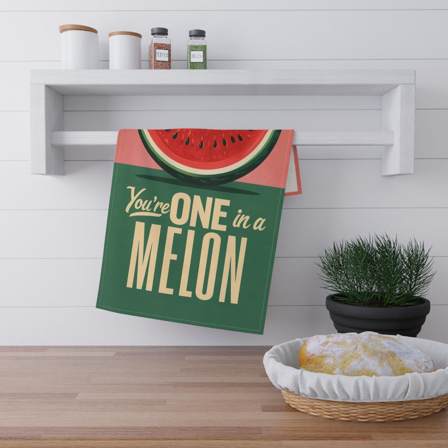 You're One in a Melon. Watermelon Tea Towels, Fun Kitchen Decor, Unique Gift for Home, Summer Vibes, Housewarming Decoration. Cotton Twill Towels, Playful Fruit