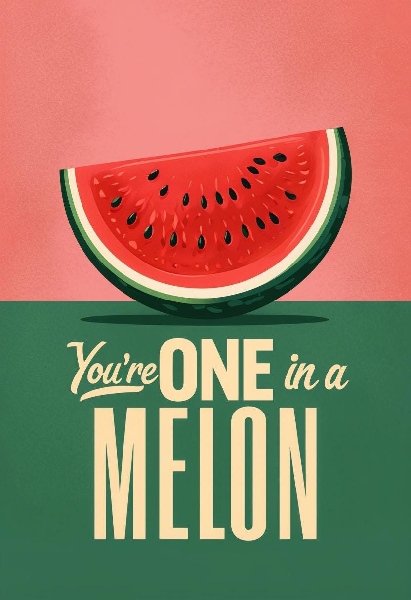 You're One in a Melon. Watermelon Tea Towels, Fun Kitchen Decor, Unique Gift for Home, Summer Vibes, Housewarming Decoration. Cotton Twill Towels, Playful Fruit