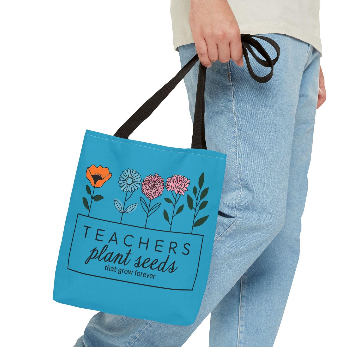 Teachers Plant Seeds Blue Tote Bag - Eco-Friendly Teacher Appreciation Gift, Floral Design, Perfect Educational Tote for Educators