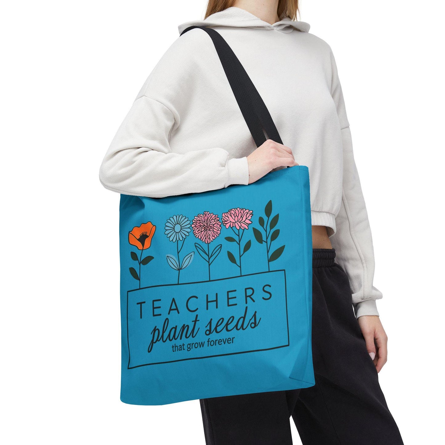 Teachers Plant Seeds Blue Tote Bag - Eco-Friendly Teacher Appreciation Gift, Floral Design, Perfect Educational Tote for Educators