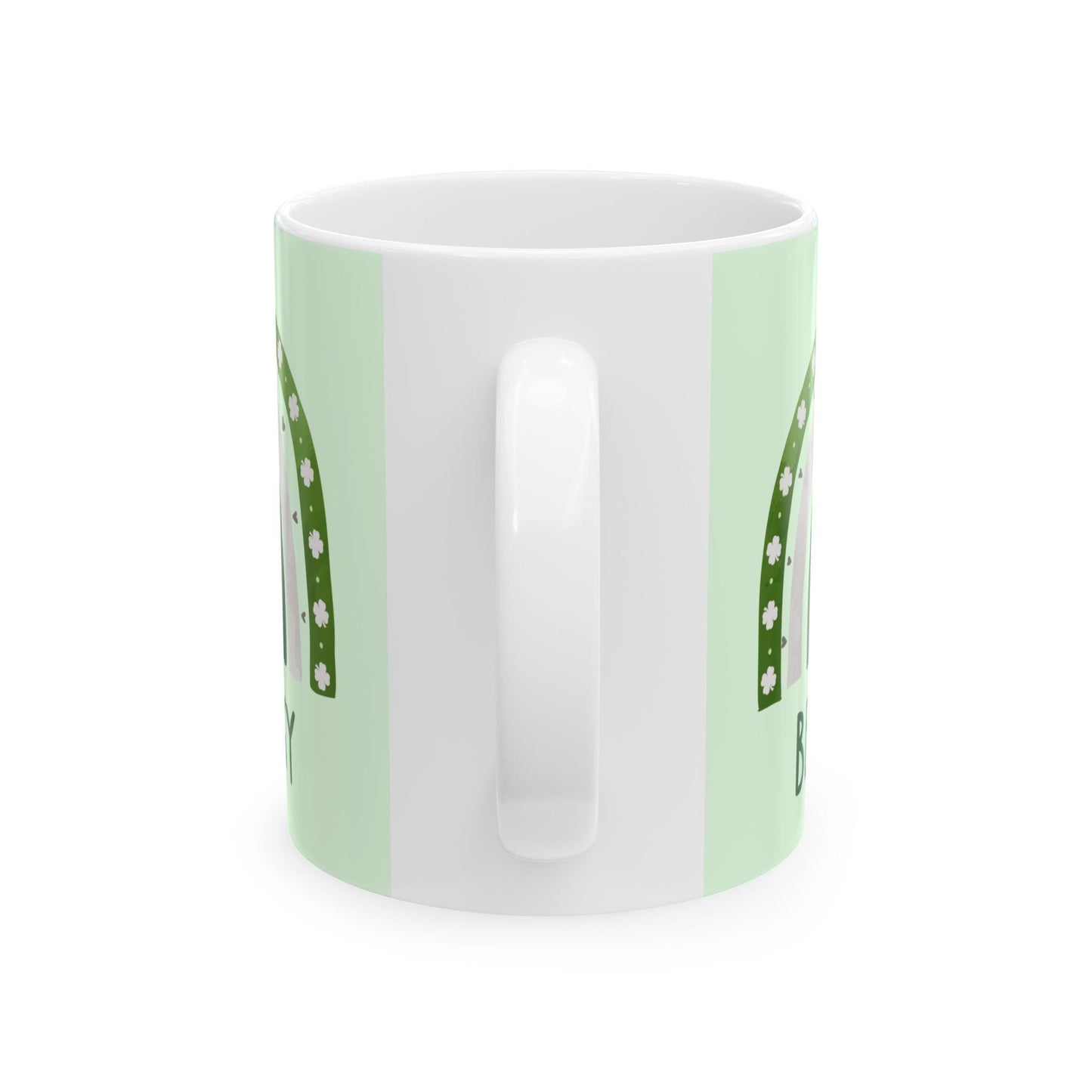 St. Patrick's Day Ceramic Mug | 4-Leaf Clover, Green Rainbow and Lucky Design | 11oz and 15oz | Irish Gift for St. Patty's Day Celebration