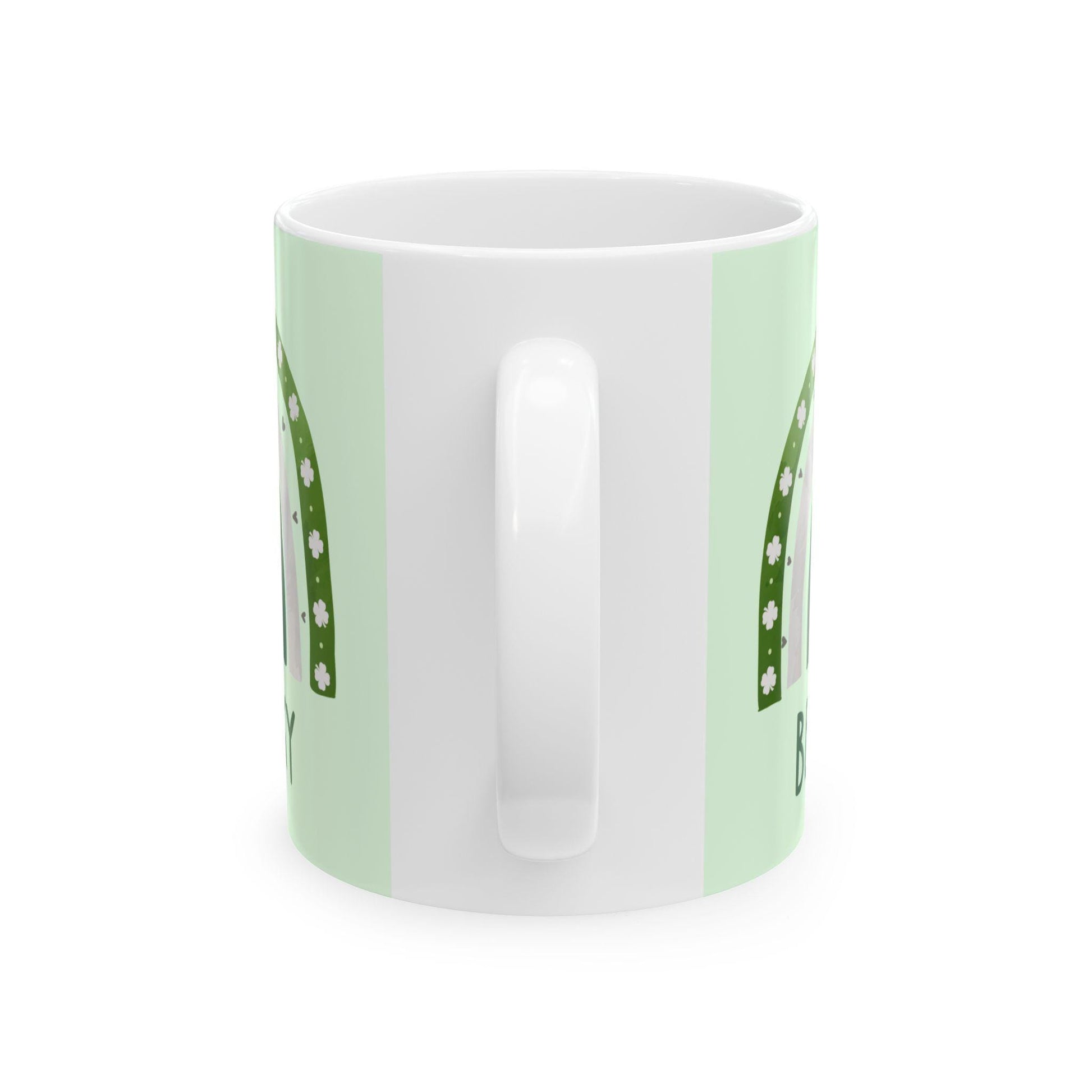 St. Patrick's Day Ceramic Mug | 4-Leaf Clover, Green Rainbow and Lucky Design | 11oz and 15oz | Irish Gift for St. Patty's Day Celebration