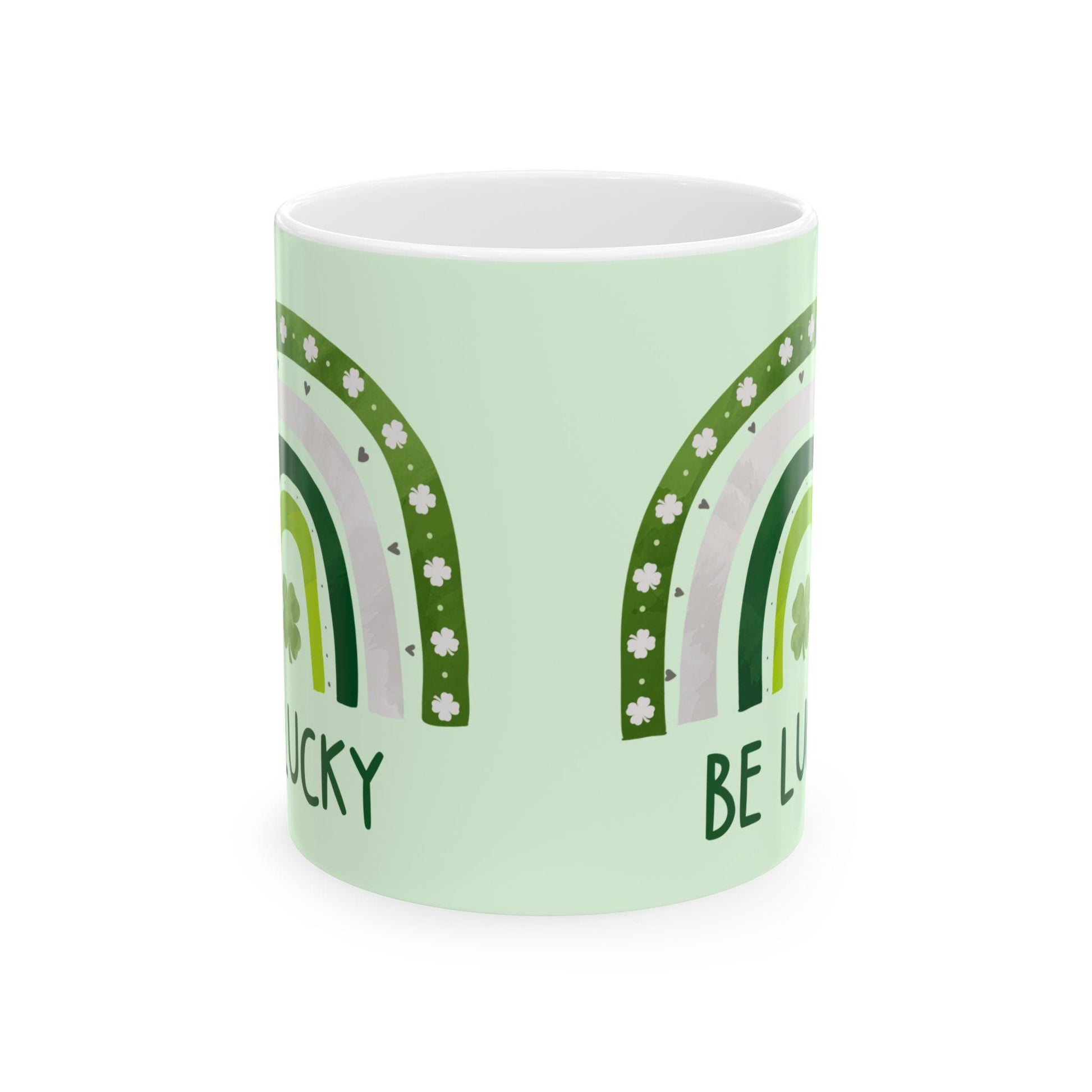 St. Patrick's Day Ceramic Mug | 4-Leaf Clover, Green Rainbow and Lucky Design | 11oz and 15oz | Irish Gift for St. Patty's Day Celebration
