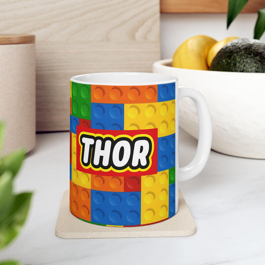Multicolor Lego inspired mug LEGO-Inspired Ceramic Mug, Colorful Retro Mug Design, Fun Gift for Kids, Hot Chocolate Tea & Coffee Lovers Perfect for Birthday Gift