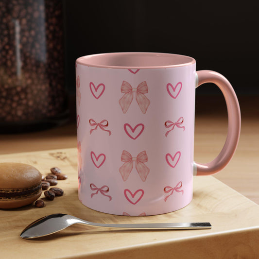 Pink bow mug for coffee and tea lovers Ceramic Heart Mug with Pretty Bow Ideal Birthday Present Gift for Her