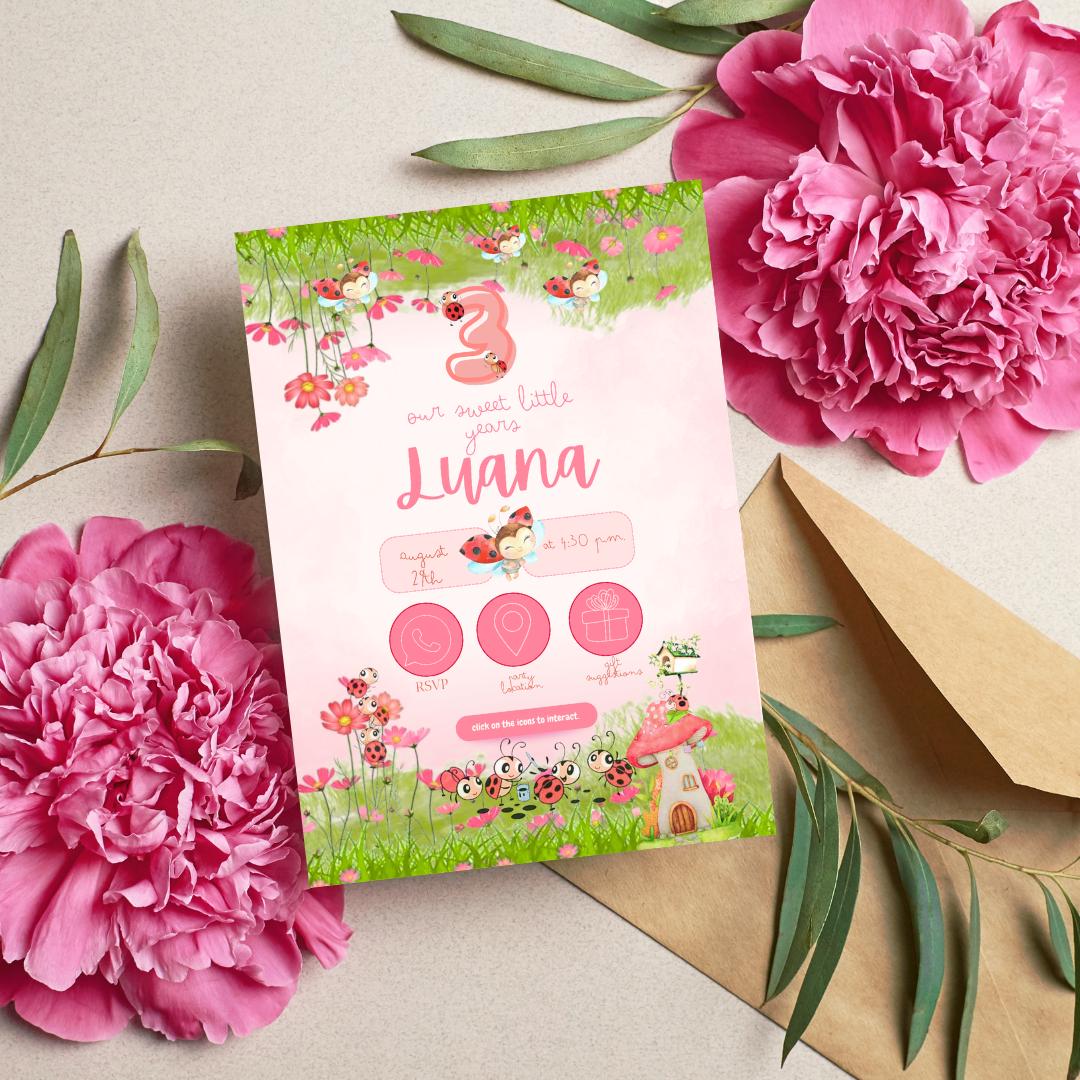 Pink Ladybug Birthday Invitation Girl Party Invitation Editable & Printable Digital Invite Girl Birthday Invitation Pink Ladybug Birthday Invitation
