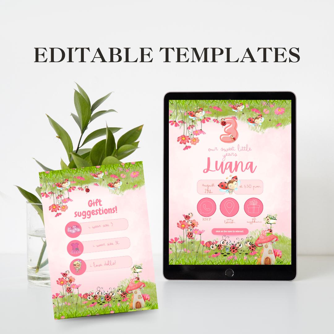 Pink Ladybug Birthday Invitation Pink Ladybug Birthday Invitation Girl Party Invitation Editable & Printable Digital Invite Girl Birthday Invitation