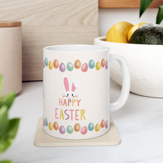 Happy Easter Ceramic Mug Easter Bunny Ceramic Mug, Colorful Easter Egg Design, Happy Easter Gift for Her, Gift for Friends & Family Holiday Coffee Cup