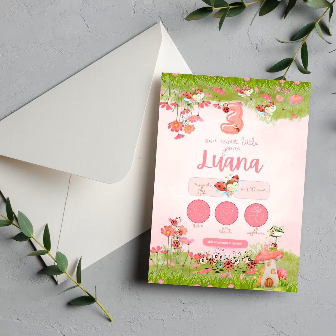 Pink Ladybug Birthday Invitation Girl Party Invitation Editable & Printable Digital Invite Girl Birthday Invitation