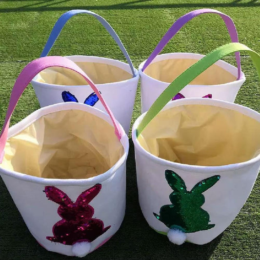 Easter basket fun sequin shiny Easter basket for boys and girls Sparkly Easter Bunny Tote – Reusable Sequin Basket for Kids’ Egg Hunts & Gifts!
