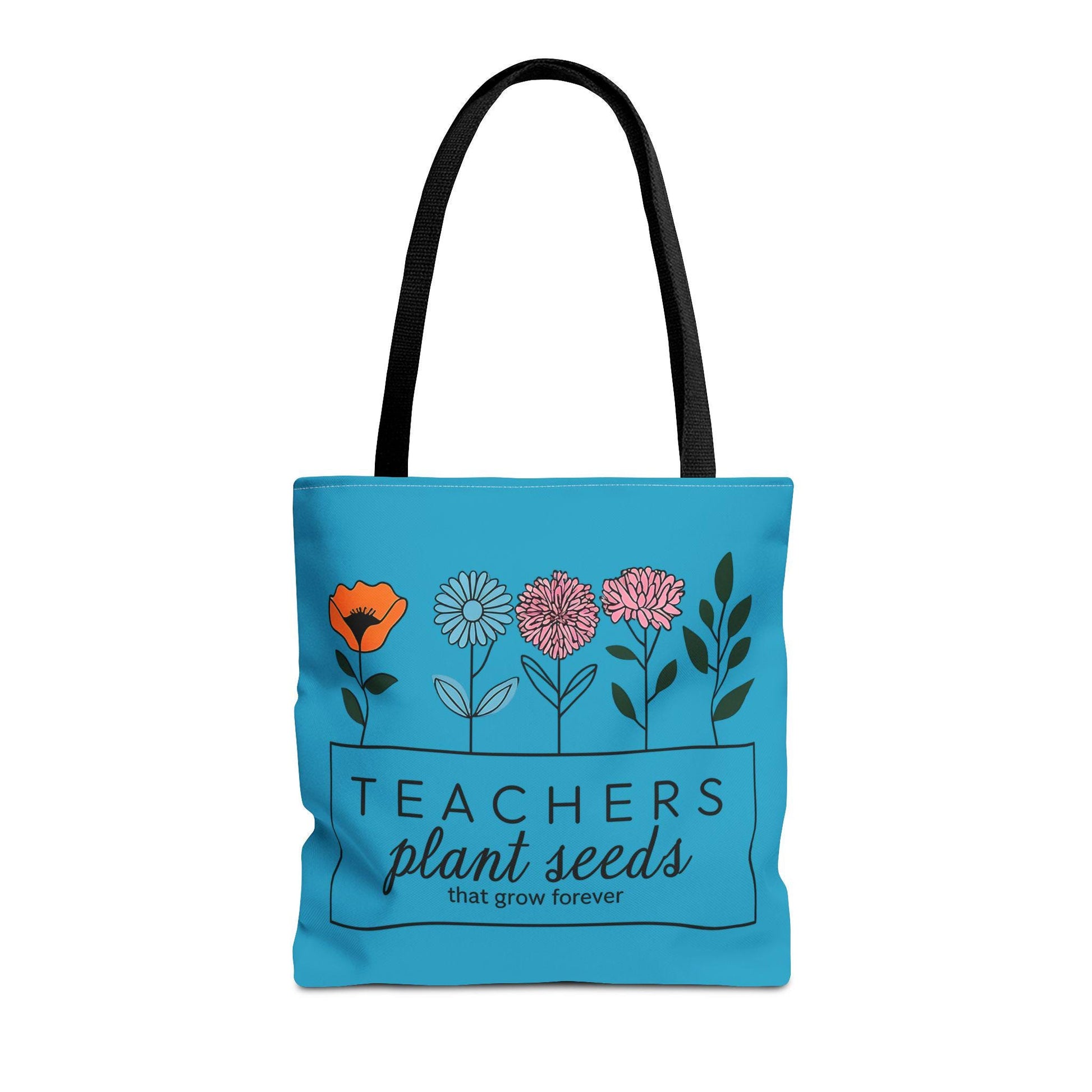 Teachers Plant Seeds Blue Tote Bag - Eco-Friendly Teacher Appreciation Gift, Floral Design, Perfect Educational Tote for Educators