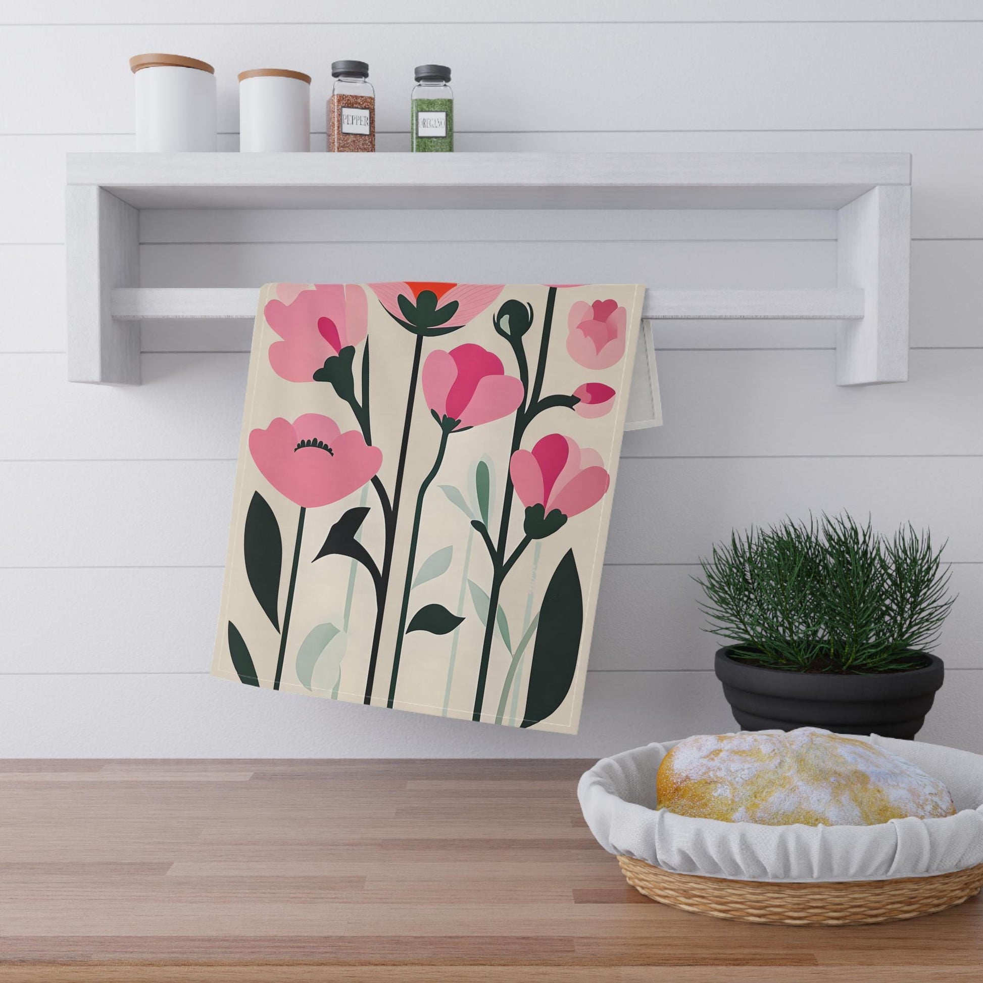 Pretty in Pink Flower Hand Towel & Dish Cloth Set, Perfect Housewarming Gift & Gift for Her, Floral Kitchen Decor