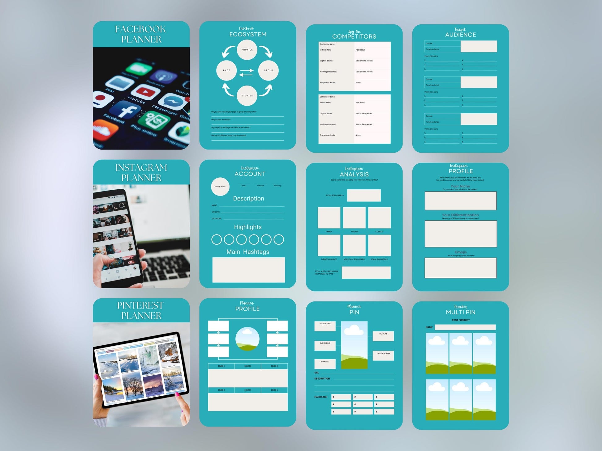 Social Media Planner | Track Posts & Growth | Content Calendar with Strategy Toolkit for FB, IG, Pinterest, TikTok and YouTube