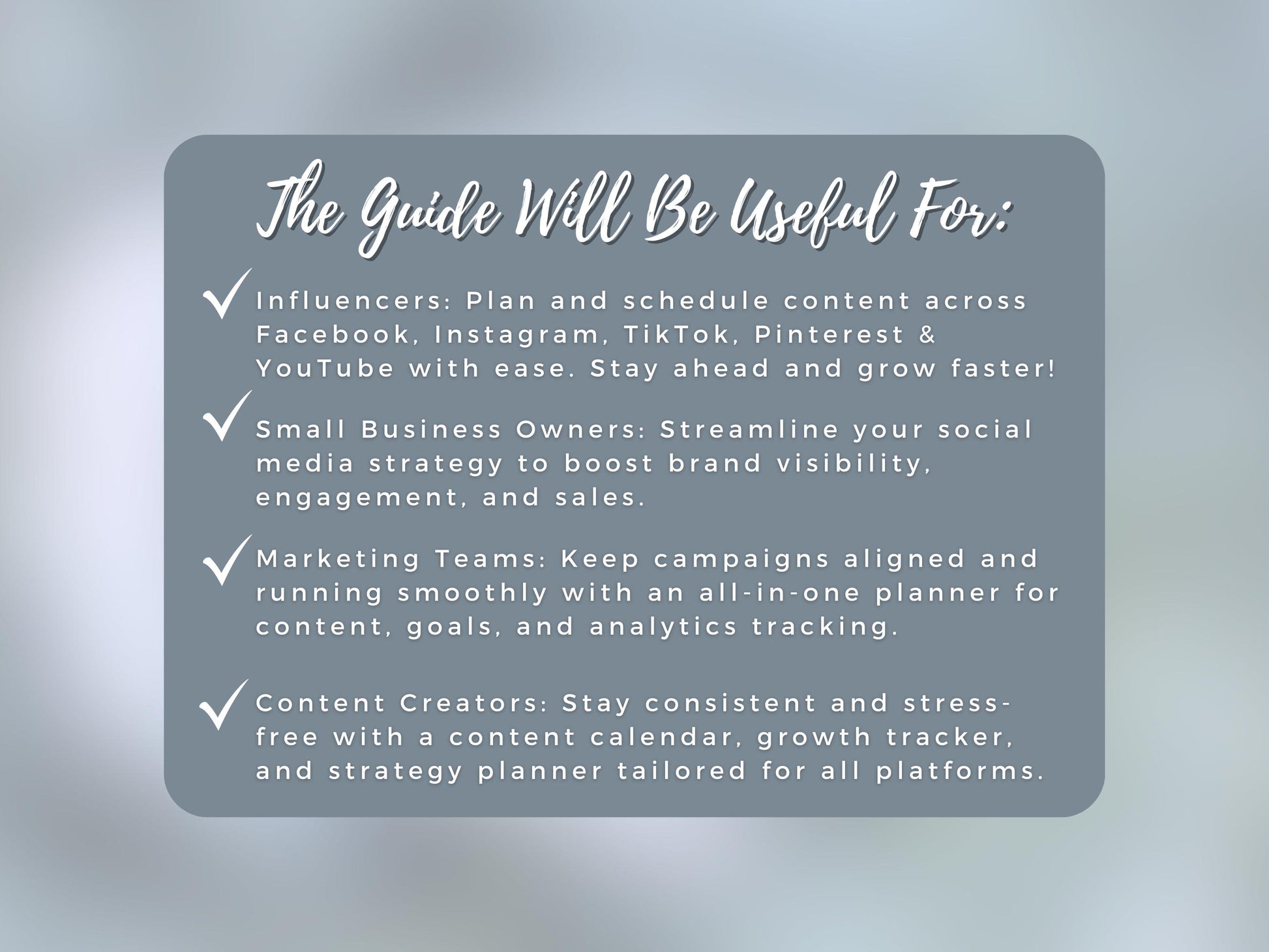 Social Media Planner for Influencers, small business owners, marketing teams and content creators.