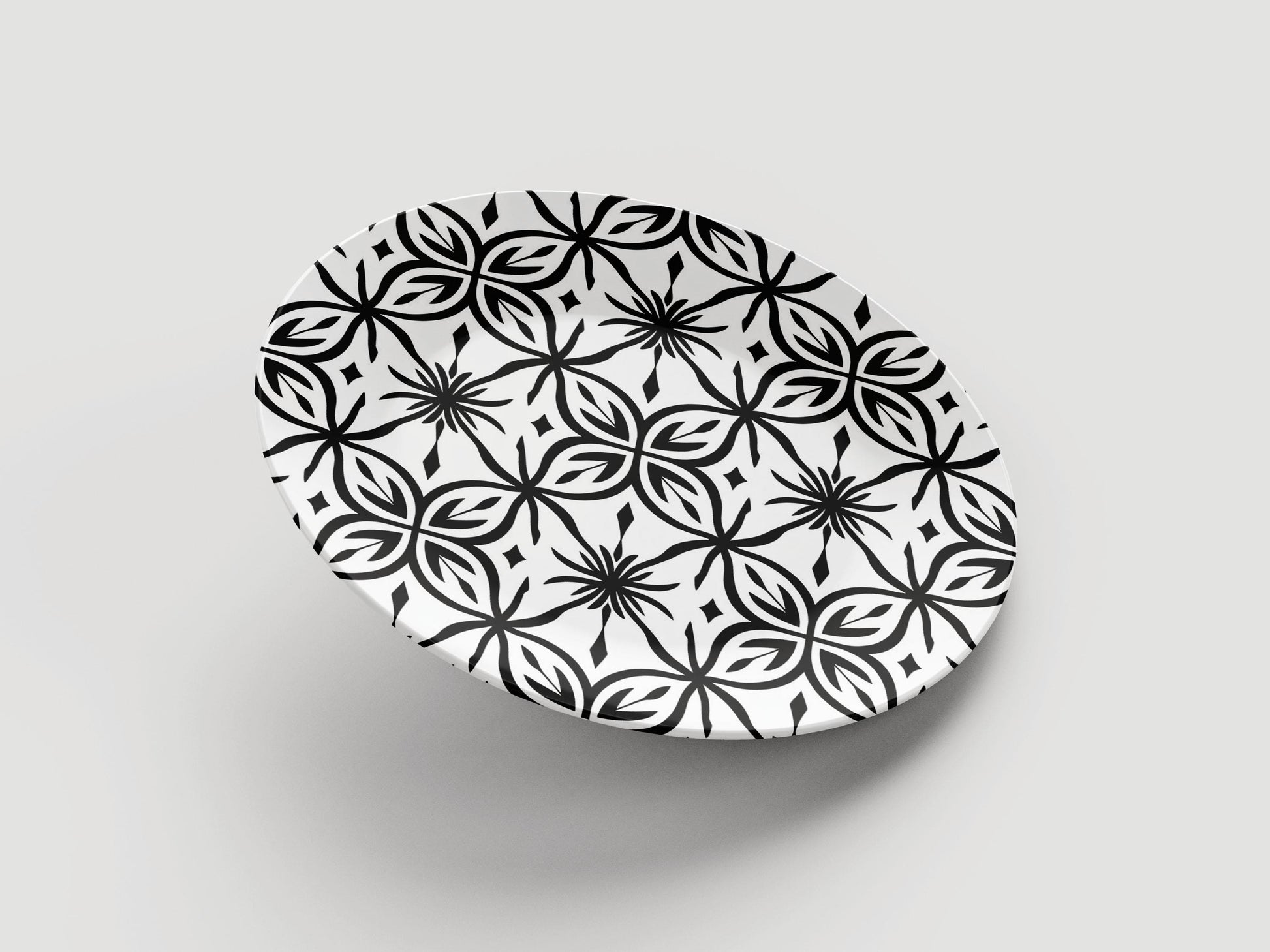 Elegant Black & White Geometric Pattern Plate | Modern Floral Tile-Inspired Dish | Stylish Minimalist Tableware for Dining and Home Decor