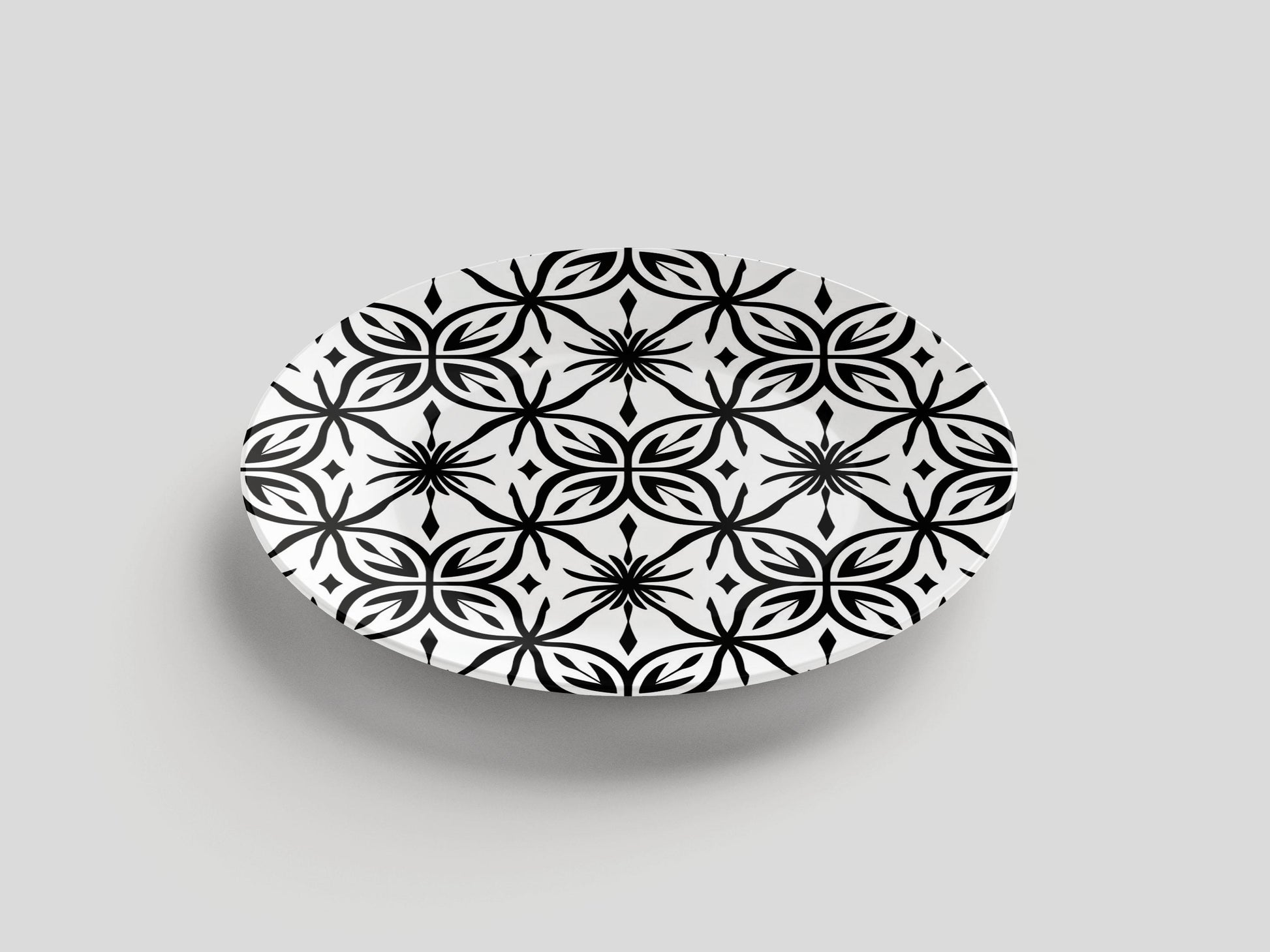 Elegant Black & White Geometric Pattern Plate | Modern Floral Tile-Inspired Dish | Stylish Minimalist Tableware for Dining and Home Decor